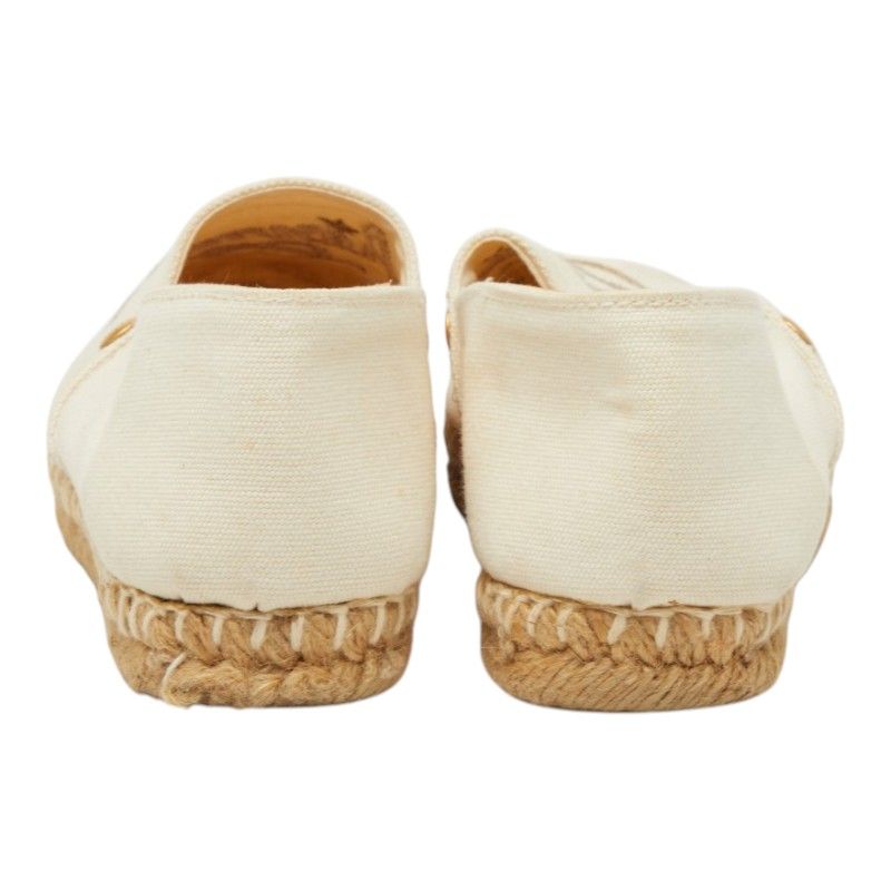 Hermes Logo Espadrilles Slip On Flat Ivory Canvas 37 — view 3