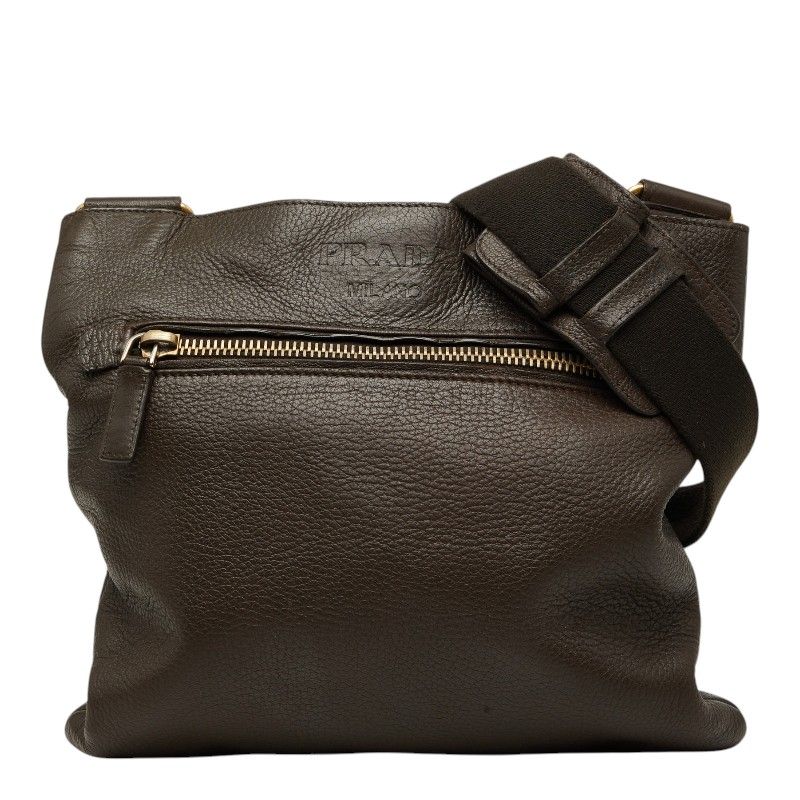 Prada Shoulder Bag Crossbody Dark Brown Leather