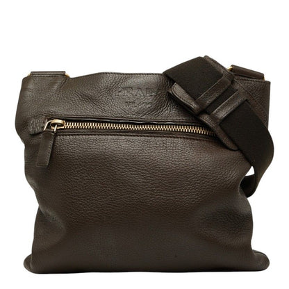 Prada Shoulder Bag Crossbody Dark Brown Leather