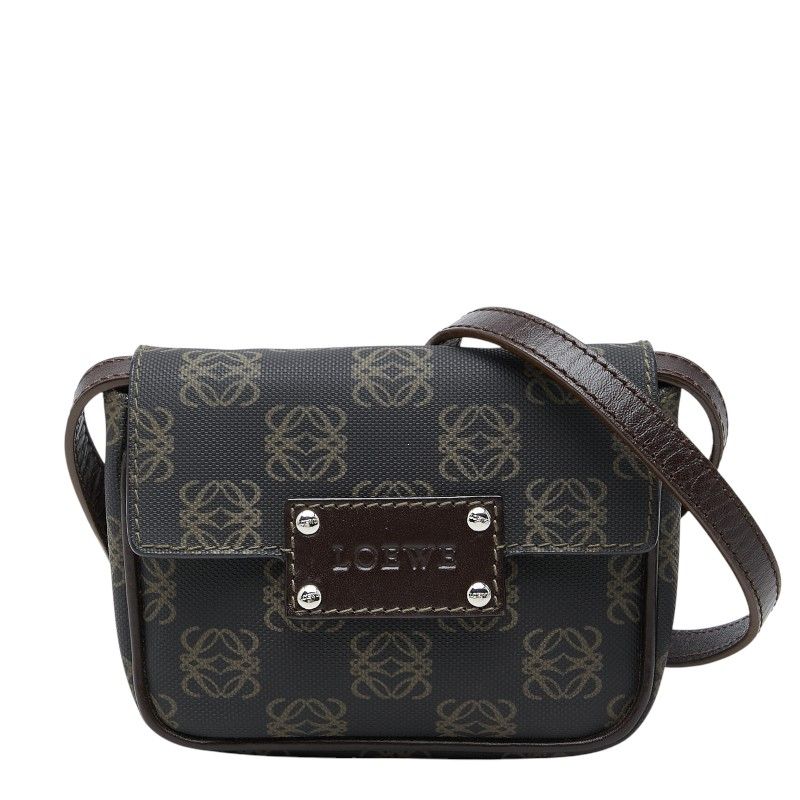 Loewe Anagram Crossbody Shoulder Bag Back Black Brown Leather