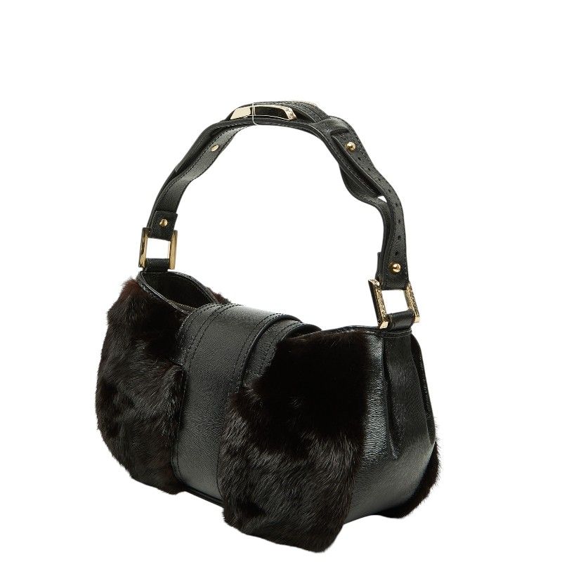 Fendi Mamma Baguette Logo Shoulder Bag Black Brown Leather — view 2