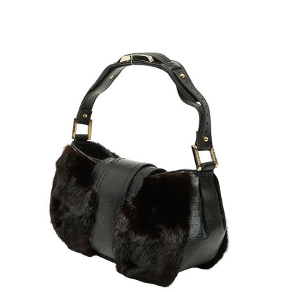 Fendi Mamma Baguette Logo Shoulder Bag Black Brown Leather — view 2