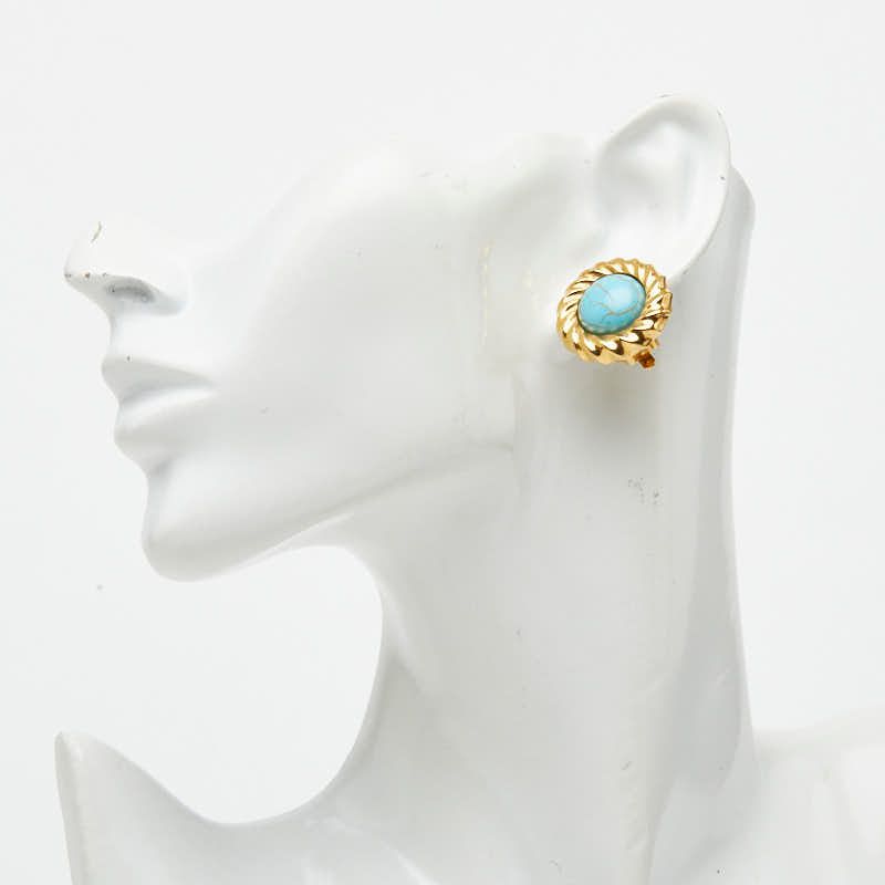 Chanel Vintage Earrings Gold Blue Plated — view 5