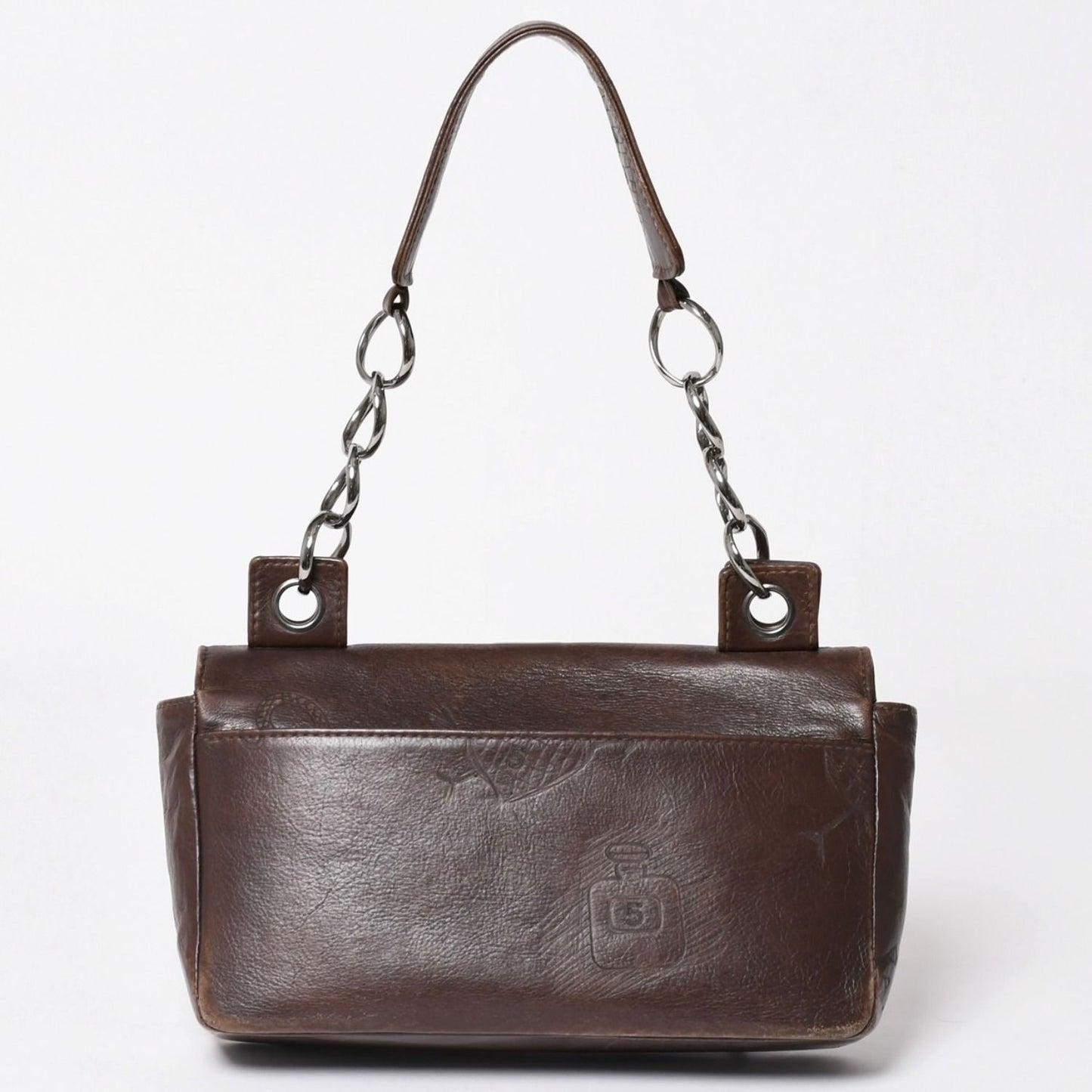 Chanel Chain Shoulder Bag Icon Motif Cruise Line Brown Silver — view 2