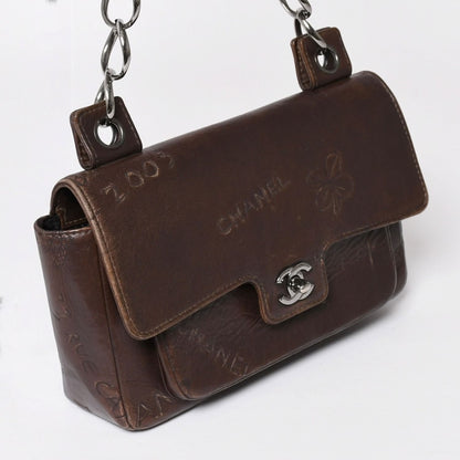 Chanel Chain Shoulder Bag Icon Motif Cruise Line Brown Silver — view 3