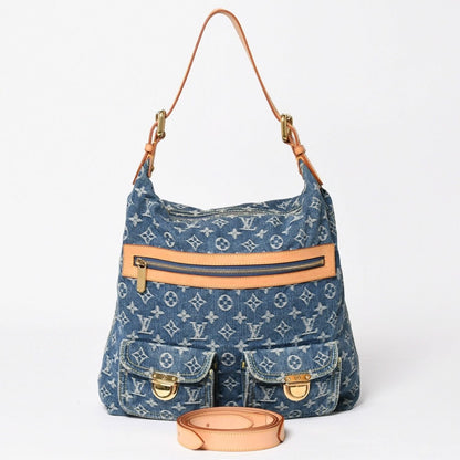Louis Vuitton Monogram Denim Baggy GM Shoulder Bag Indigo Blue Gold