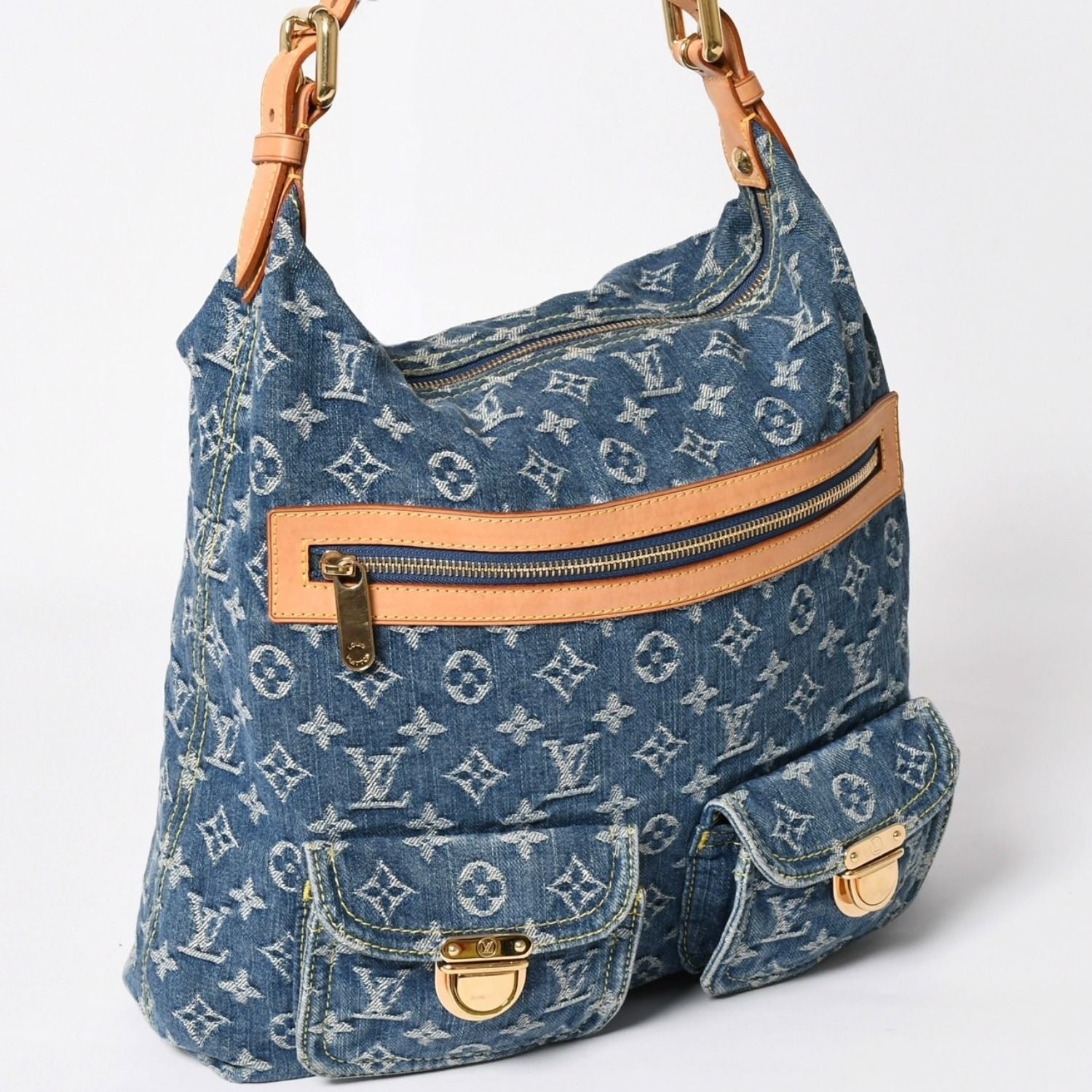Louis Vuitton Monogram Denim Baggy GM Shoulder Bag Indigo Blue Gold — view 3