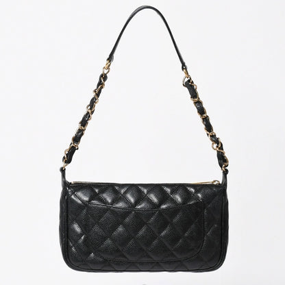 Chanel Chain Shoulder Bag Quilted Caviar Leather CC Logo Black Pouch — view 2