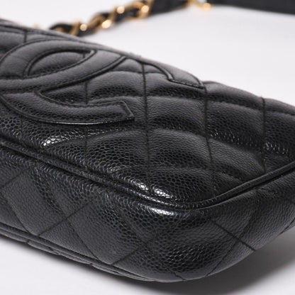 Chanel Chain Shoulder Bag Quilted Caviar Leather CC Logo Black Pouch — view 7