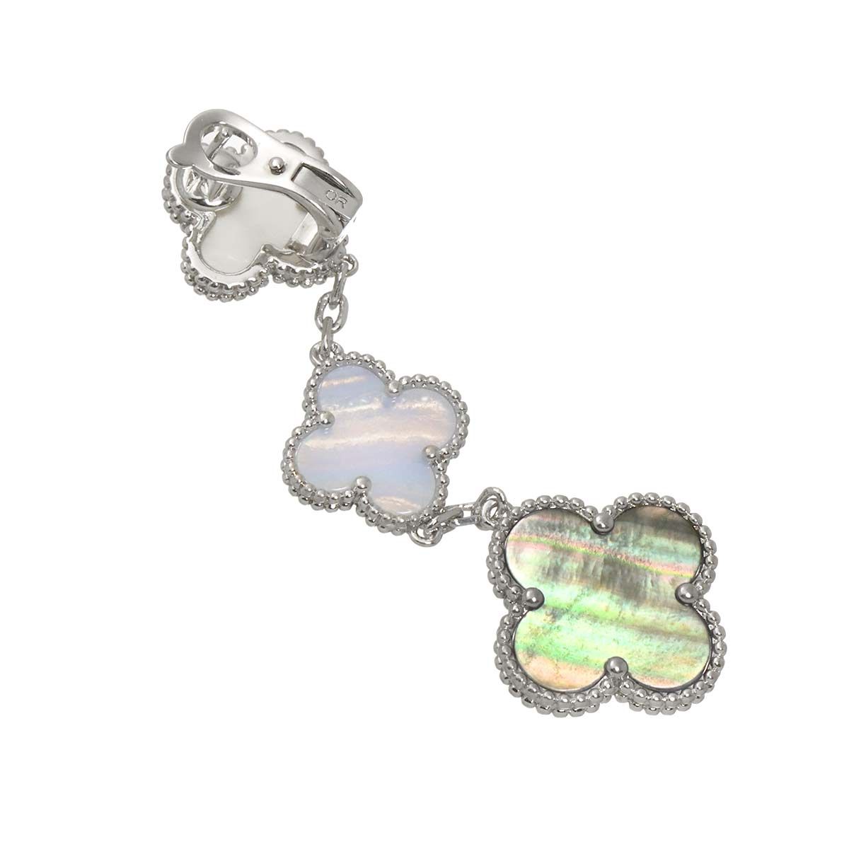 Van Cleef & Arpels Magic Alhambra Earrings Shell Chalcedony 18K WG 750 One Side — view 4
