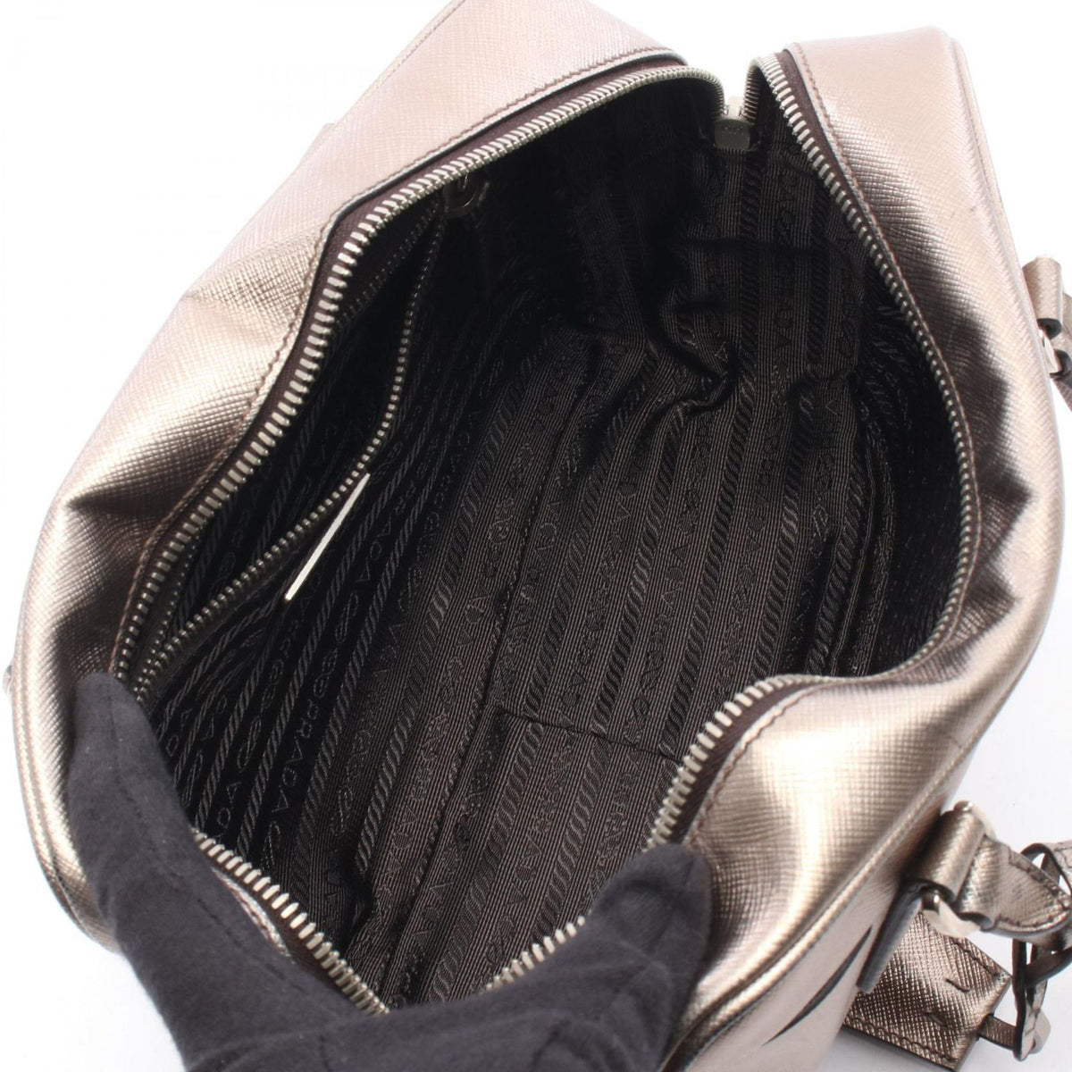 Prada Handbag Galleria Gold Leather Triangle Logo Hand Bag — view 3