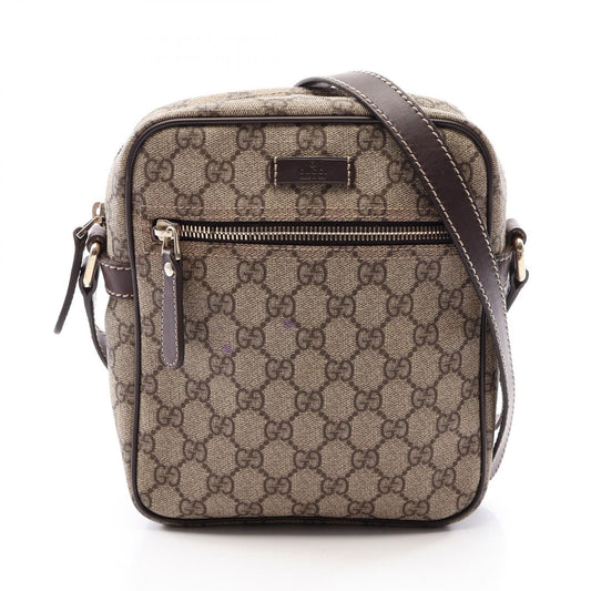 Gucci Shoulder Bag GG Supreme Beige Dark Brown Canvas Leather