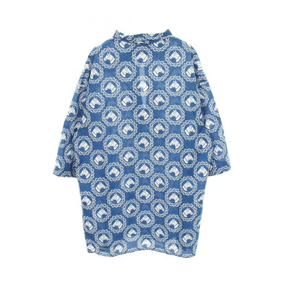 Gucci Blouse Cotton Muslin Hose Print Bow Tie Shirt Blue — view 2