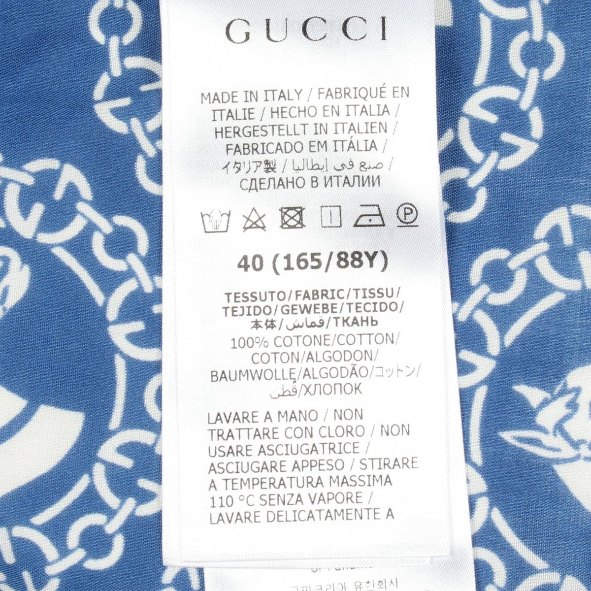 Gucci Blouse Cotton Muslin Hose Print Bow Tie Shirt Blue — view 4