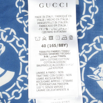 Gucci Blouse Cotton Muslin Hose Print Bow Tie Shirt Blue — view 4