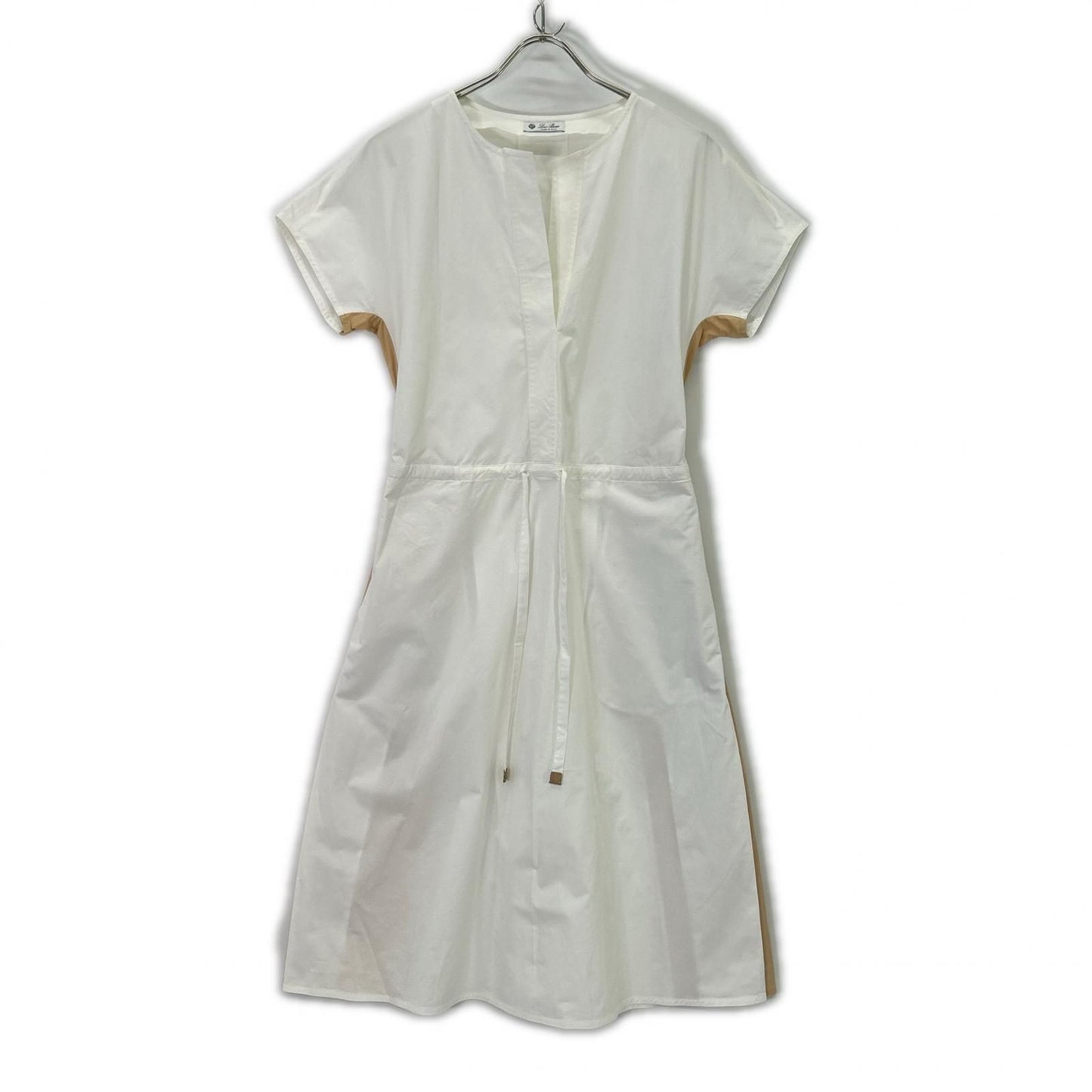 Loro Piana White Beige Cotton Drawstring Dress 40