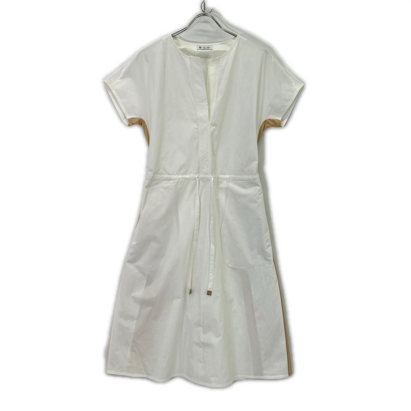 Loro Piana White Beige Cotton Drawstring Dress 40
