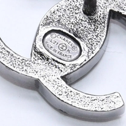 Chanel CC Logo Earrings 21 Rhinestone Metal Gunmetal Clear — view 8