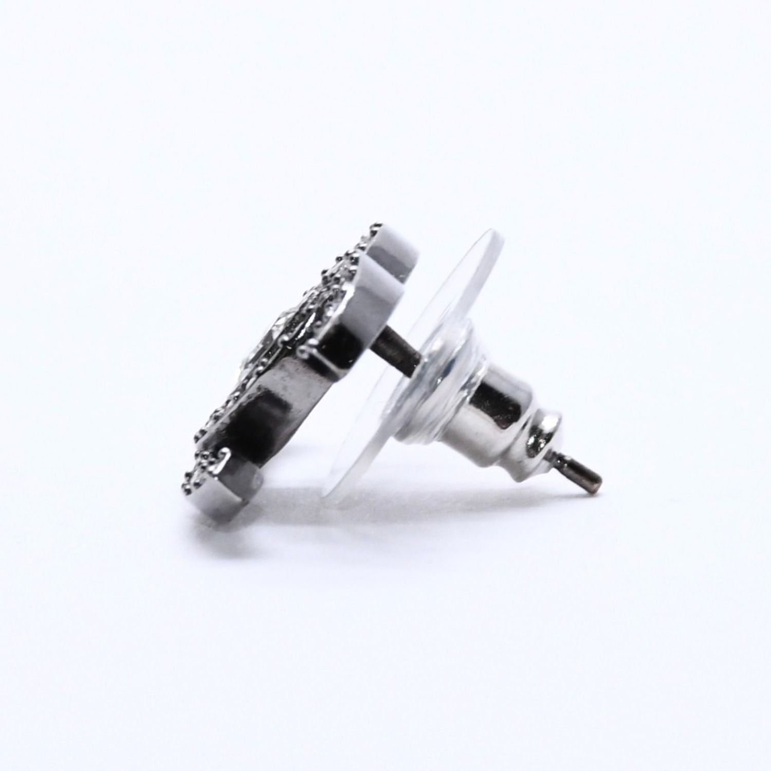 Chanel CC Logo Earrings 21 Rhinestone Metal Gunmetal Clear — view 4