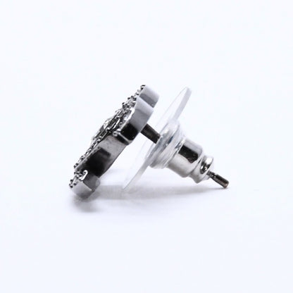 Chanel CC Logo Earrings 21 Rhinestone Metal Gunmetal Clear — view 4