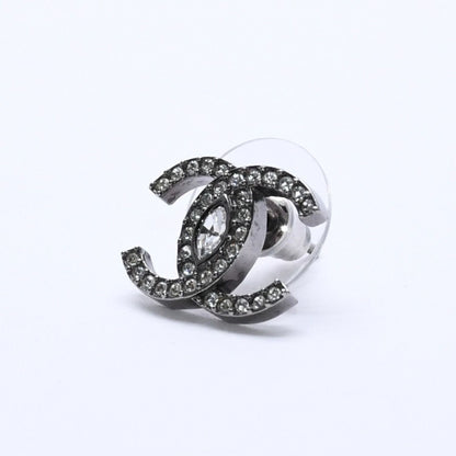 Chanel CC Logo Earrings 21 Rhinestone Metal Gunmetal Clear — view 2