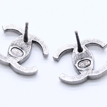 Chanel CC Logo Earrings 21 Rhinestone Metal Gunmetal Clear — view 6