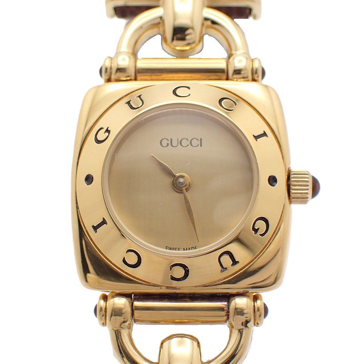 Gucci Quartz Watch Gold Brown Leather