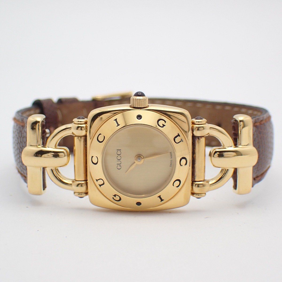 Gucci Quartz Watch Gold Brown Leather — view 2