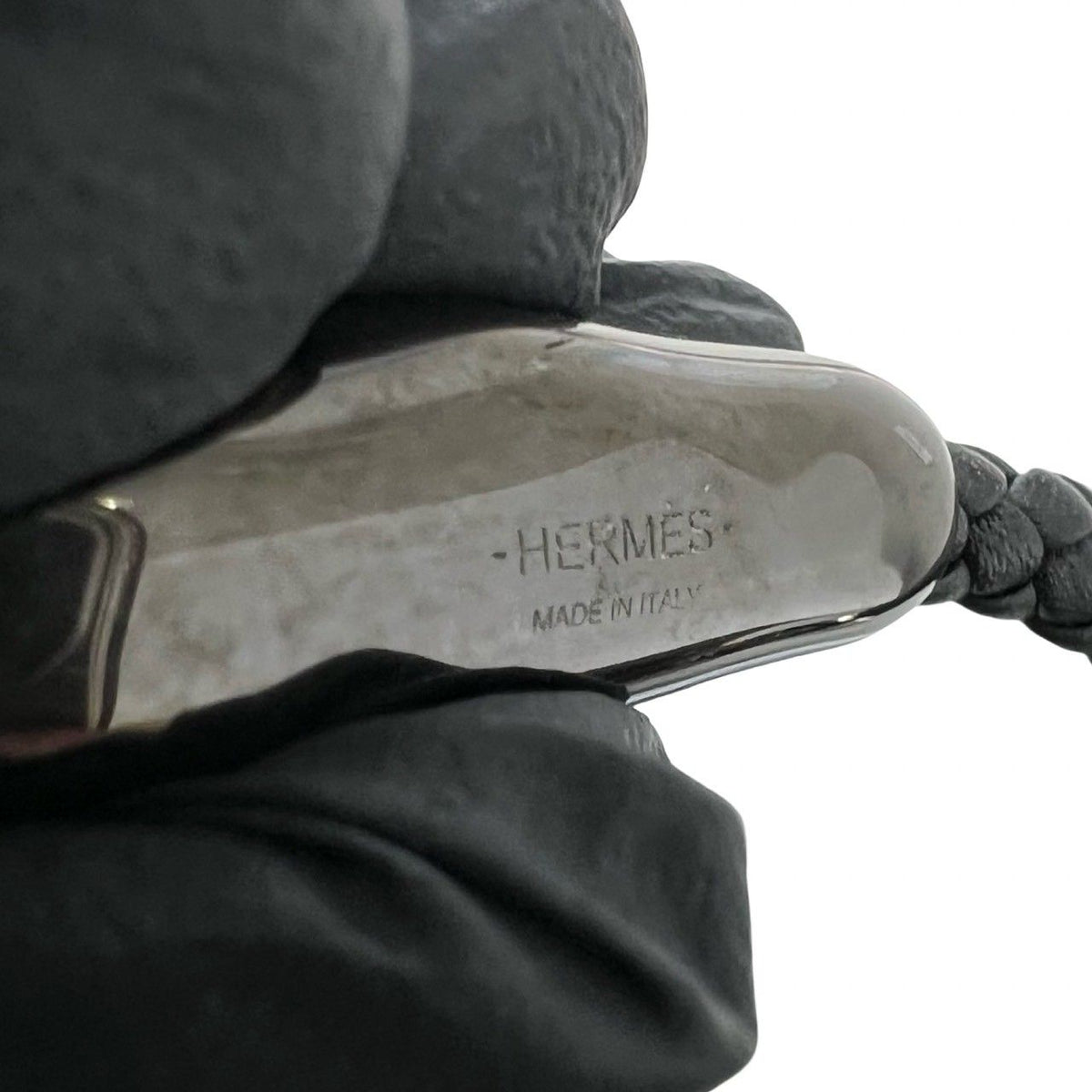 Hermes Wave Bracelet Leather Black Silver — view 2