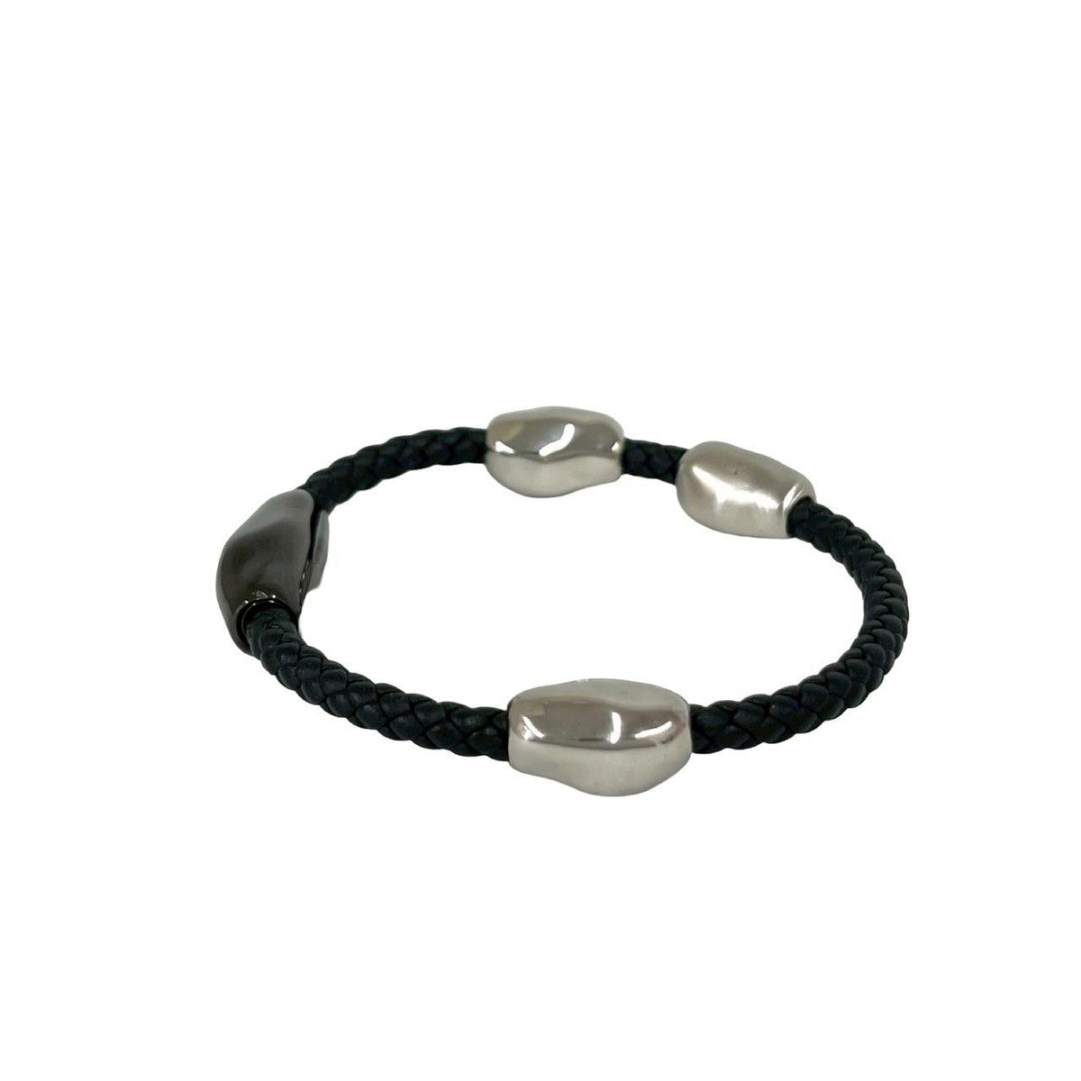 Hermes Wave Bracelet Leather Black Silver — view 3