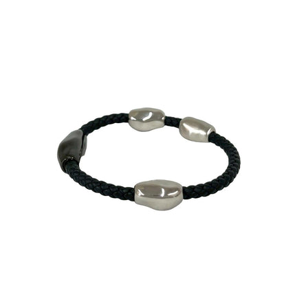 Hermes Wave Bracelet Leather Black Silver — view 3