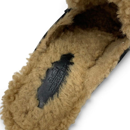 Hermes Flor 60 Sandals Shoes Suede Shearling Black Brown Silver Constance Mules — view 7