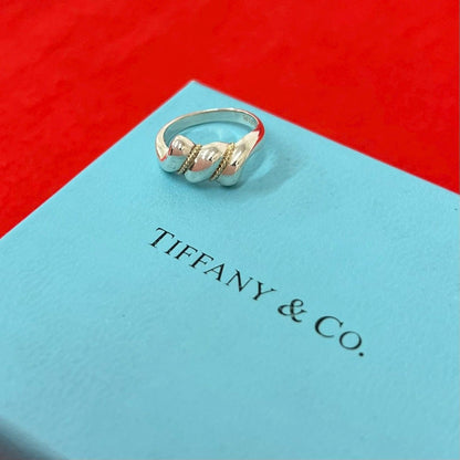 Tiffany & Co Twist Trop Ring 925 Sterling Silver Gold