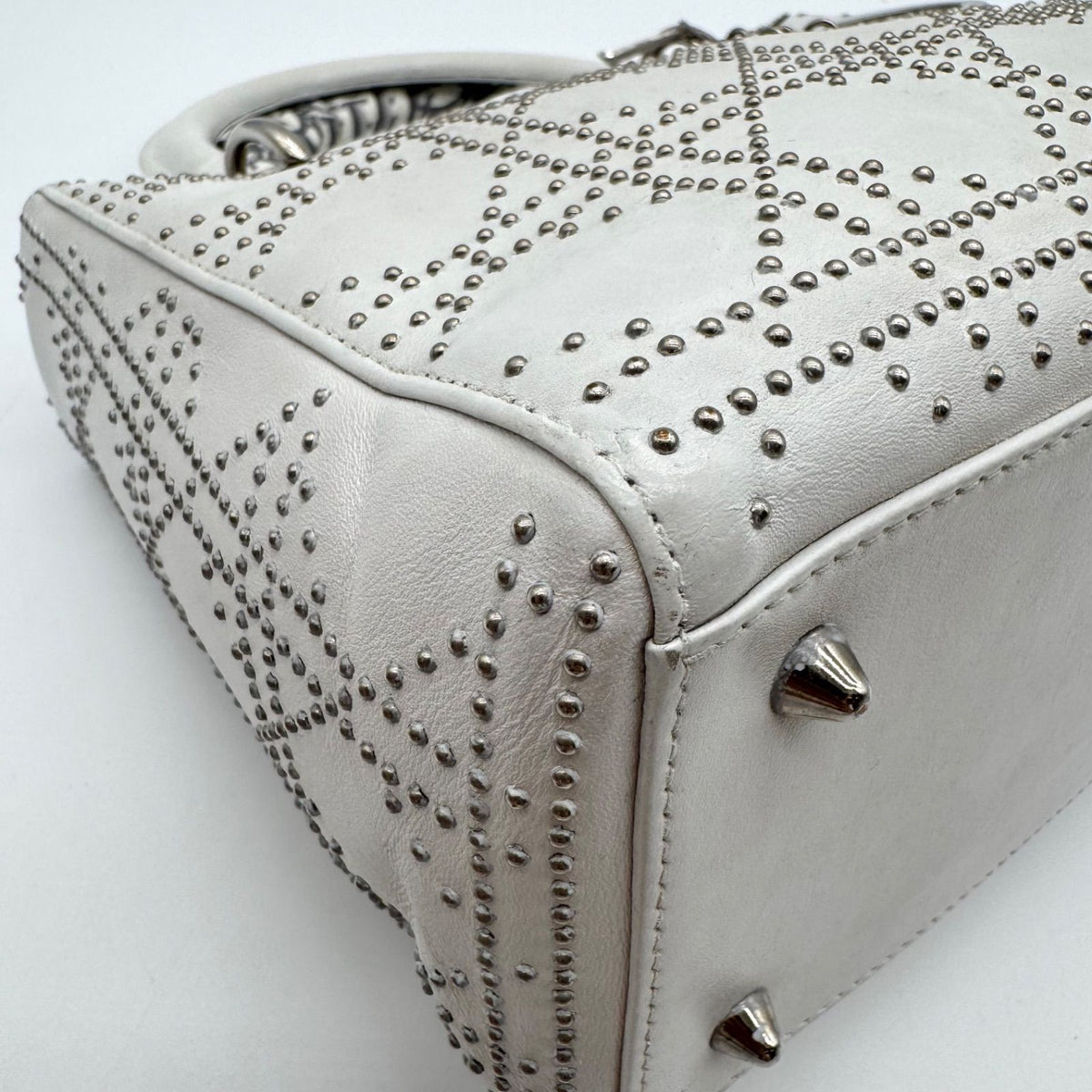 Dior Limited Model Lady Shoulder Bag Studs 2-Way Scarf White Leather — view 7
