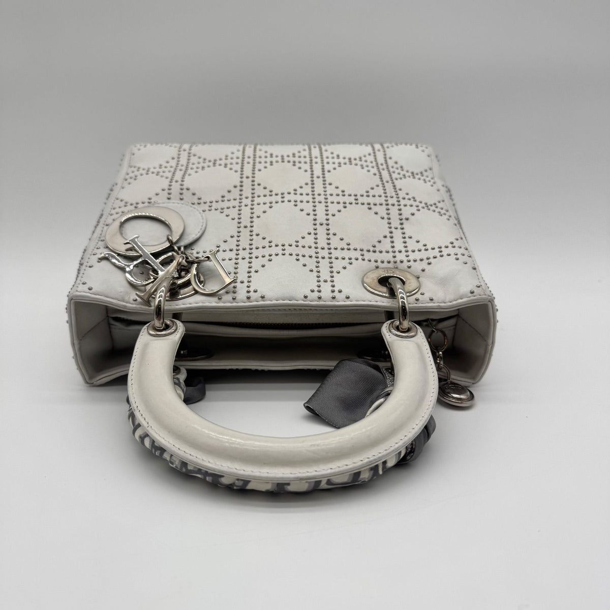Dior Limited Model Lady Shoulder Bag Studs 2-Way Scarf White Leather — view 5