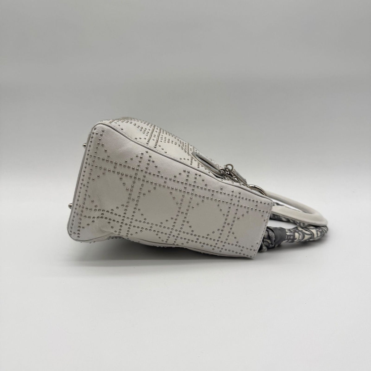 Dior Limited Model Lady Shoulder Bag Studs 2-Way Scarf White Leather — view 3