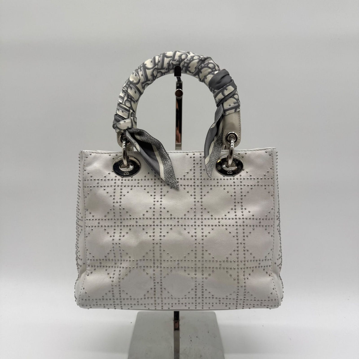 Dior Limited Model Lady Shoulder Bag Studs 2-Way Scarf White Leather — view 2