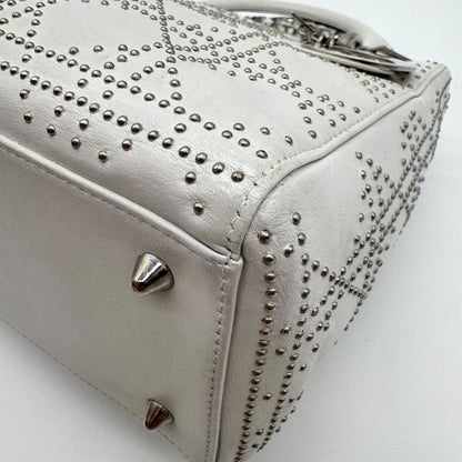 Dior Limited Model Lady Shoulder Bag Studs 2-Way Scarf White Leather — view 8
