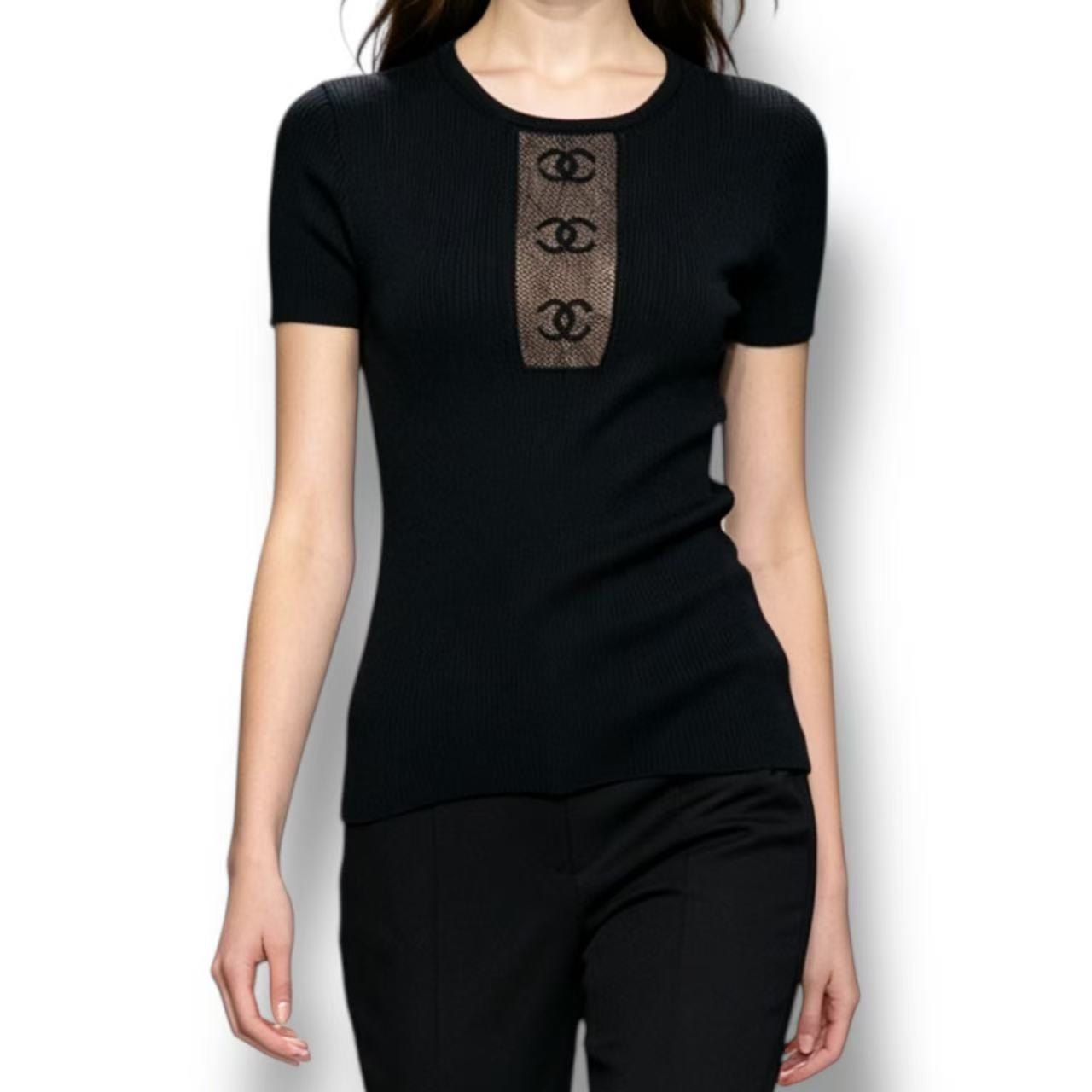 Chanel Short Sleeve Top CC Logo See Through
