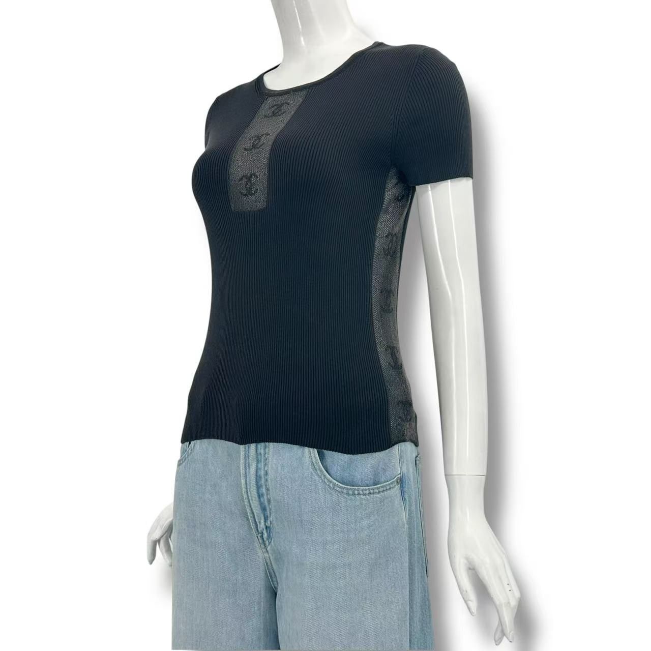 Chanel Short Sleeve Top CC Logo See Through — view 3