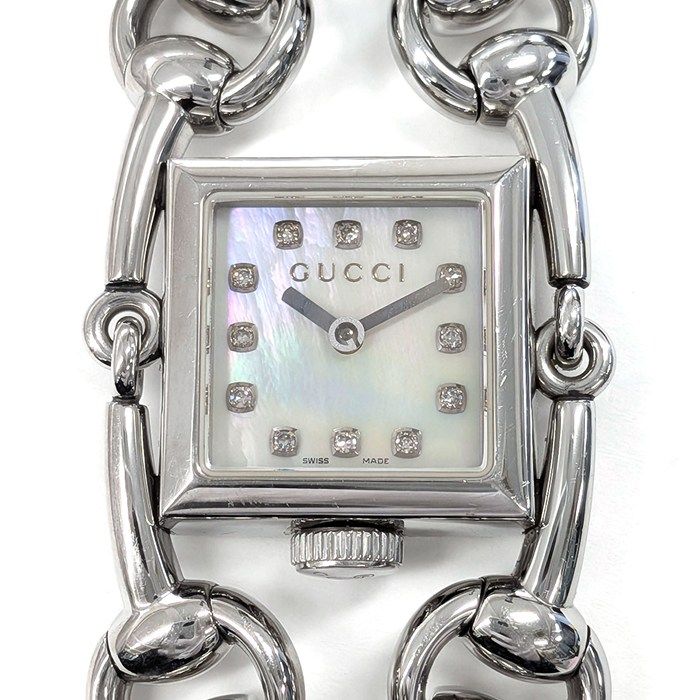 Gucci Watch Signoria 116.5 12 Points Diamond Index Square White Mother Of Pearl