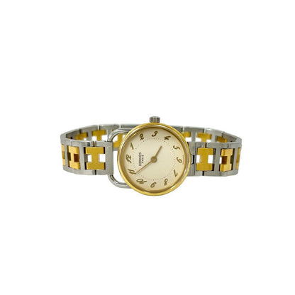 Hermes Also-H Logo Stainless Steel Quartz Watch Wrist Silver Gold — view 8