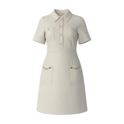 Gucci Double Chain Short Sleeve Polo Dress 40 Ivory