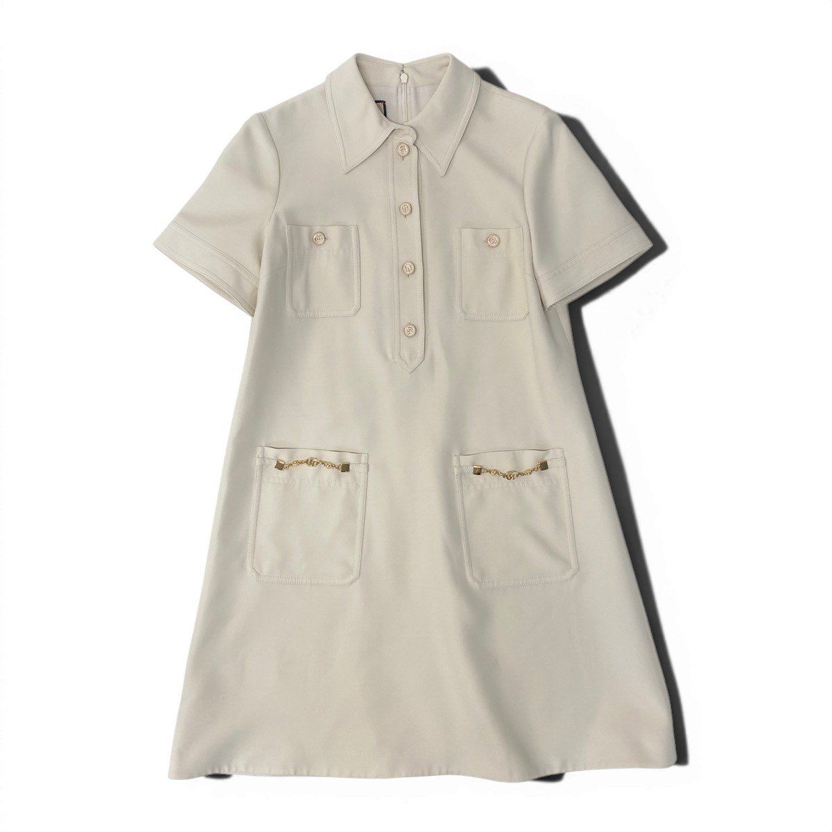 Gucci Double Chain Short Sleeve Polo Dress 40 Ivory — view 2