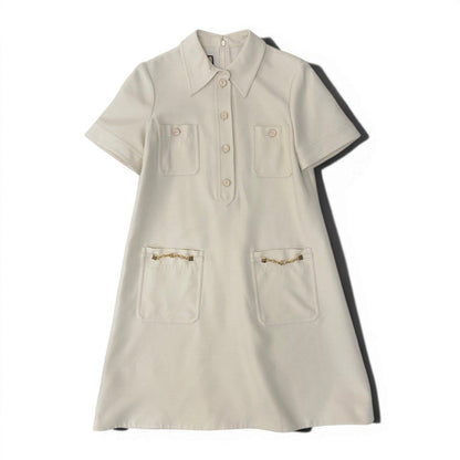 Gucci Double Chain Short Sleeve Polo Dress 40 Ivory — view 2