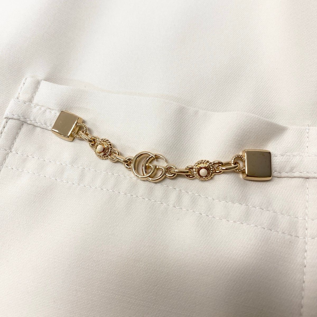 Gucci Double Chain Short Sleeve Polo Dress 40 Ivory — view 6