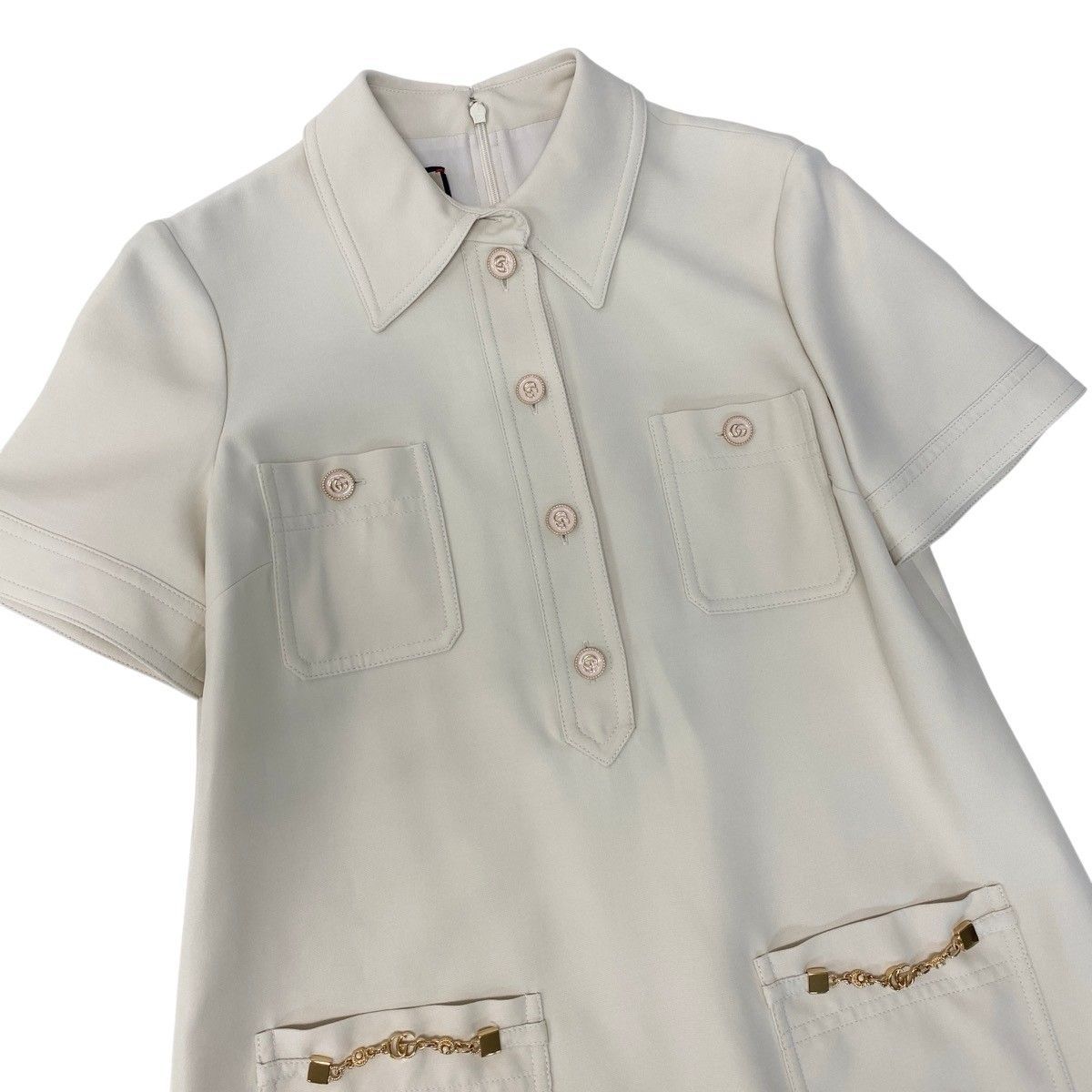 Gucci Double Chain Short Sleeve Polo Dress 40 Ivory — view 4