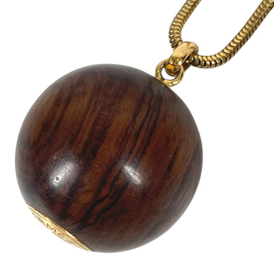 Hermes Necklace Series Logo Wood Ball Brown