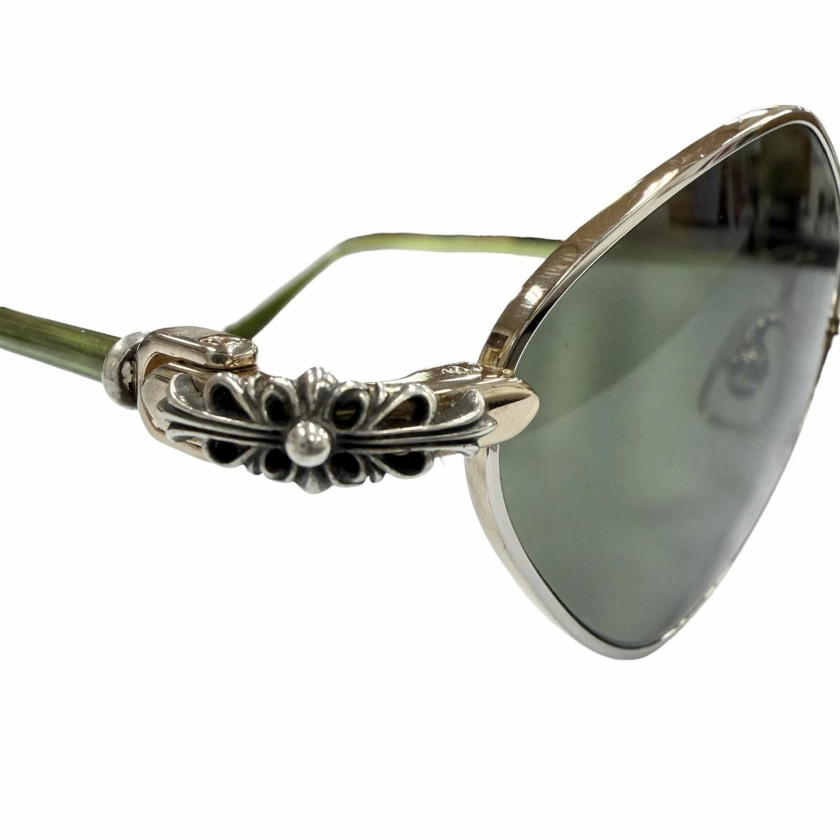 Chrome Hearts Diamond Dog 925 Floral Cross Sunglasses Gold Clear Green 50 — view 8