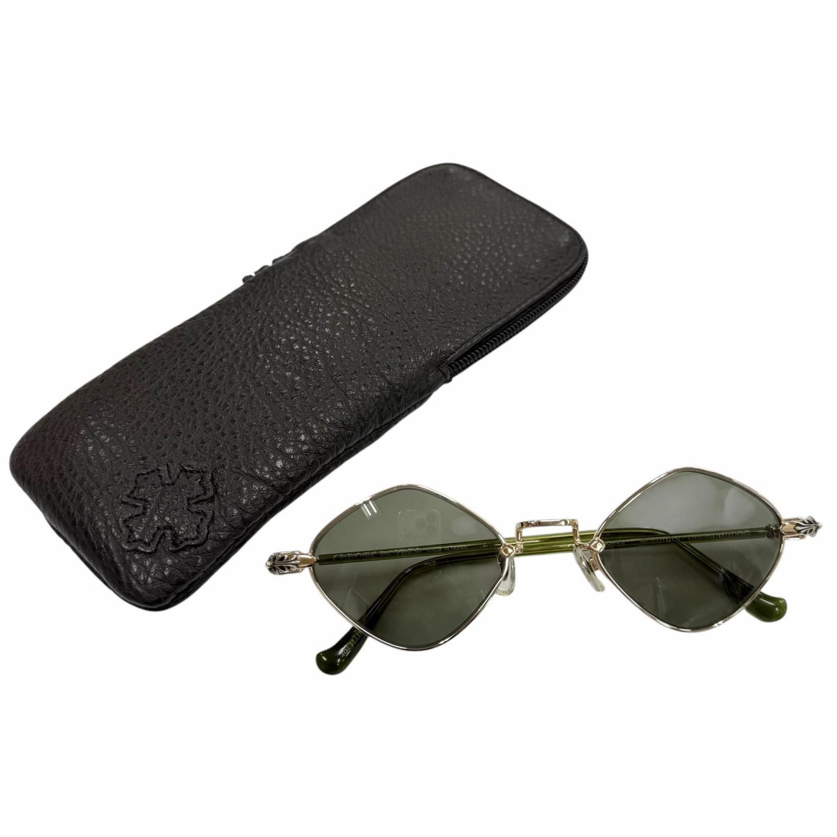 Chrome Hearts Diamond Dog 925 Floral Cross Sunglasses Gold Clear Green 50 — view 2